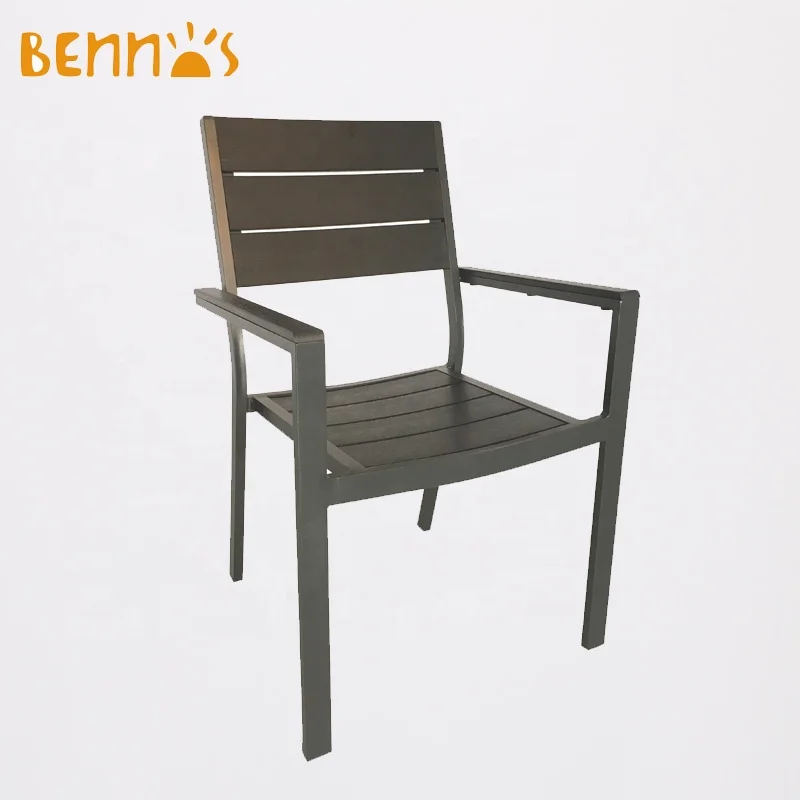 OUTDOOR BALCONY STACKING CHAIR ALUMINUM WOOD PLASTIC SLATS