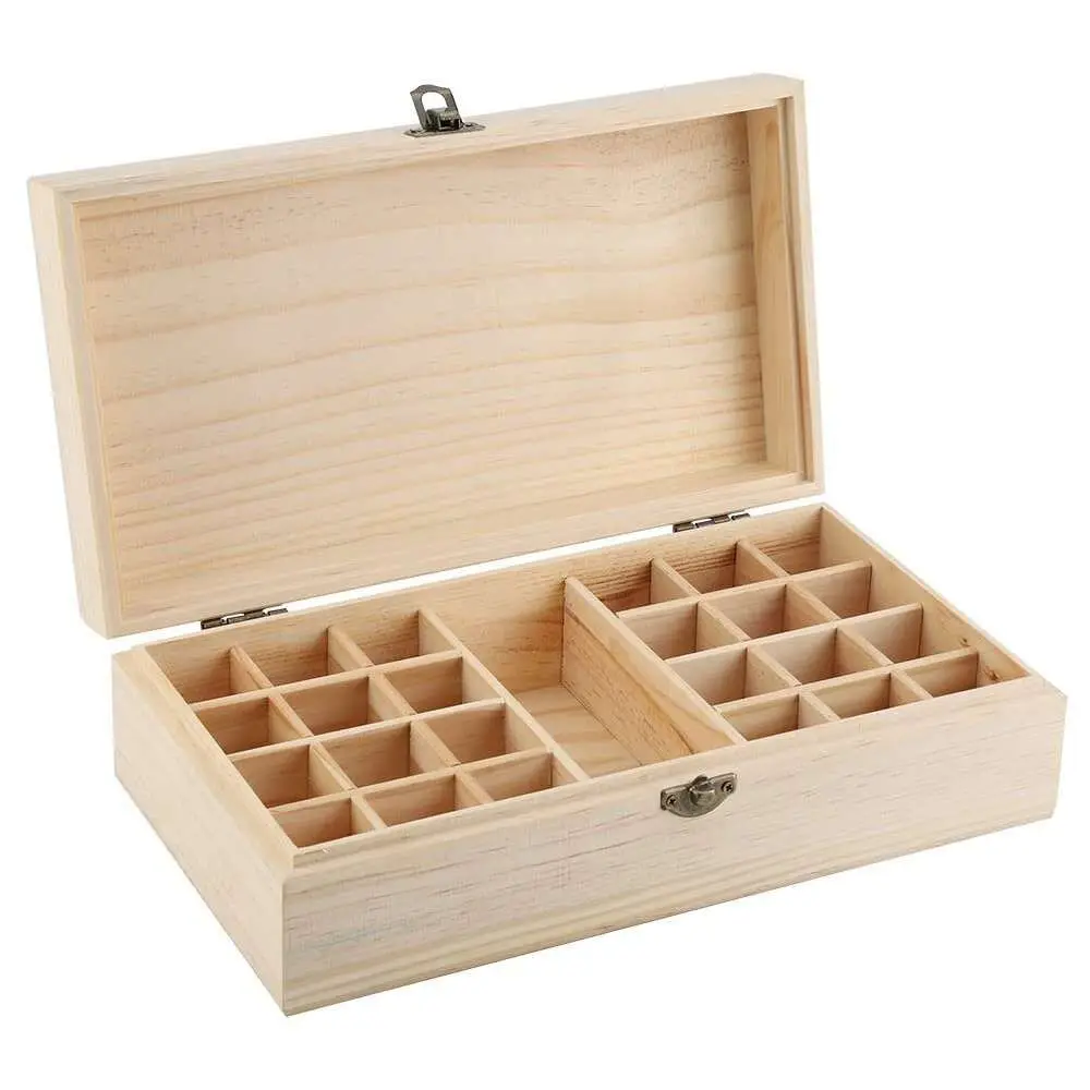 25 Grids Wooden Essential Oil Box with Removable Dividers Perfume Oil Roller Bottles Amber Bottles Display & Storage Containers