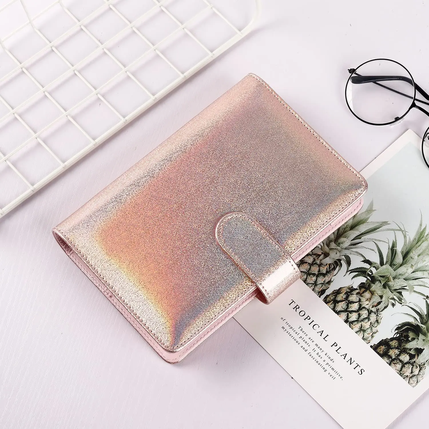 Pocket A6 PU Notebook Binder Cover, 6 Ring A6 Binder Budget Cash Envelopes for Women, Budget Planner Travel Journal