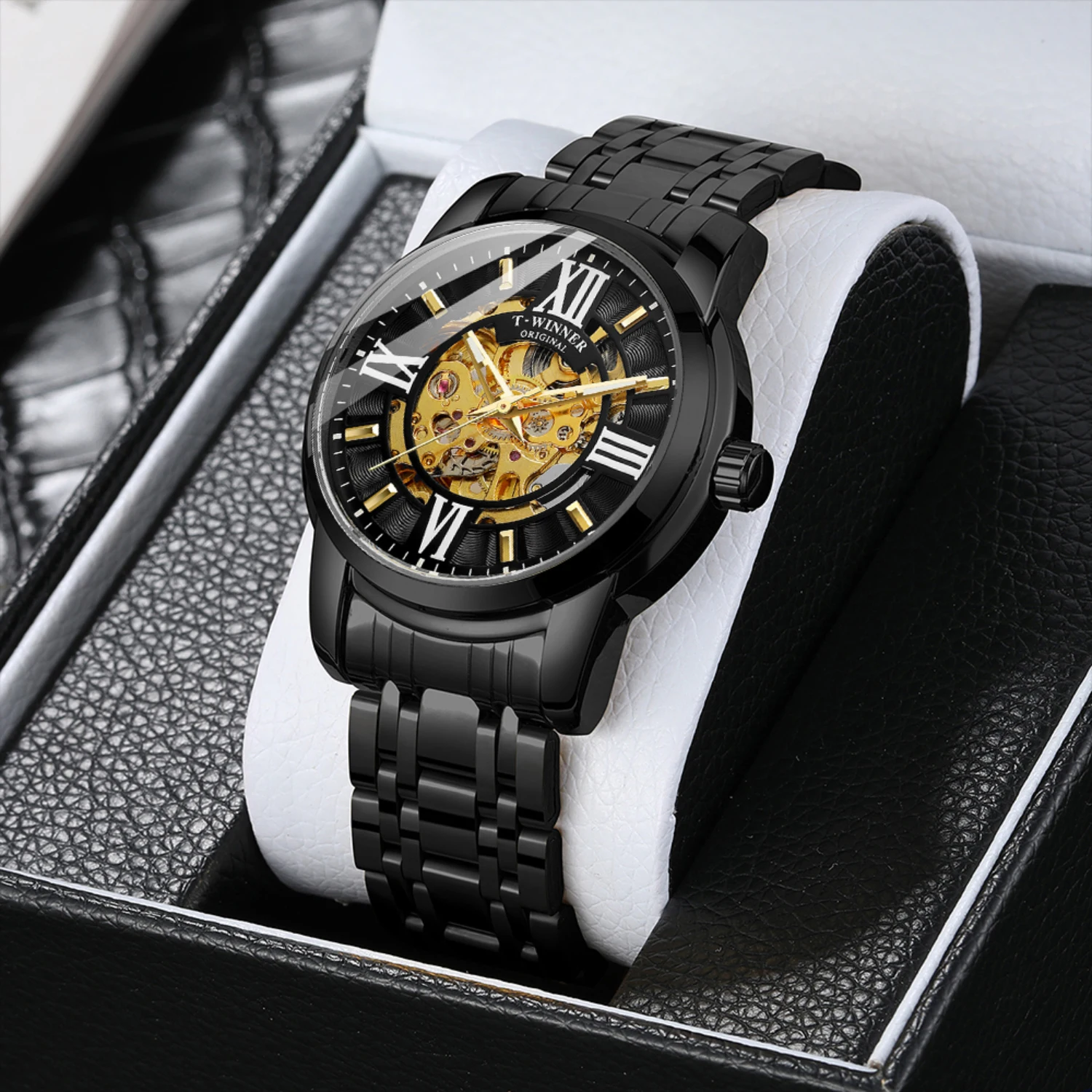 forsining montrepourhomme Mechanical Watches Automatic Self-Wind Golden Transparent  Wristwatch