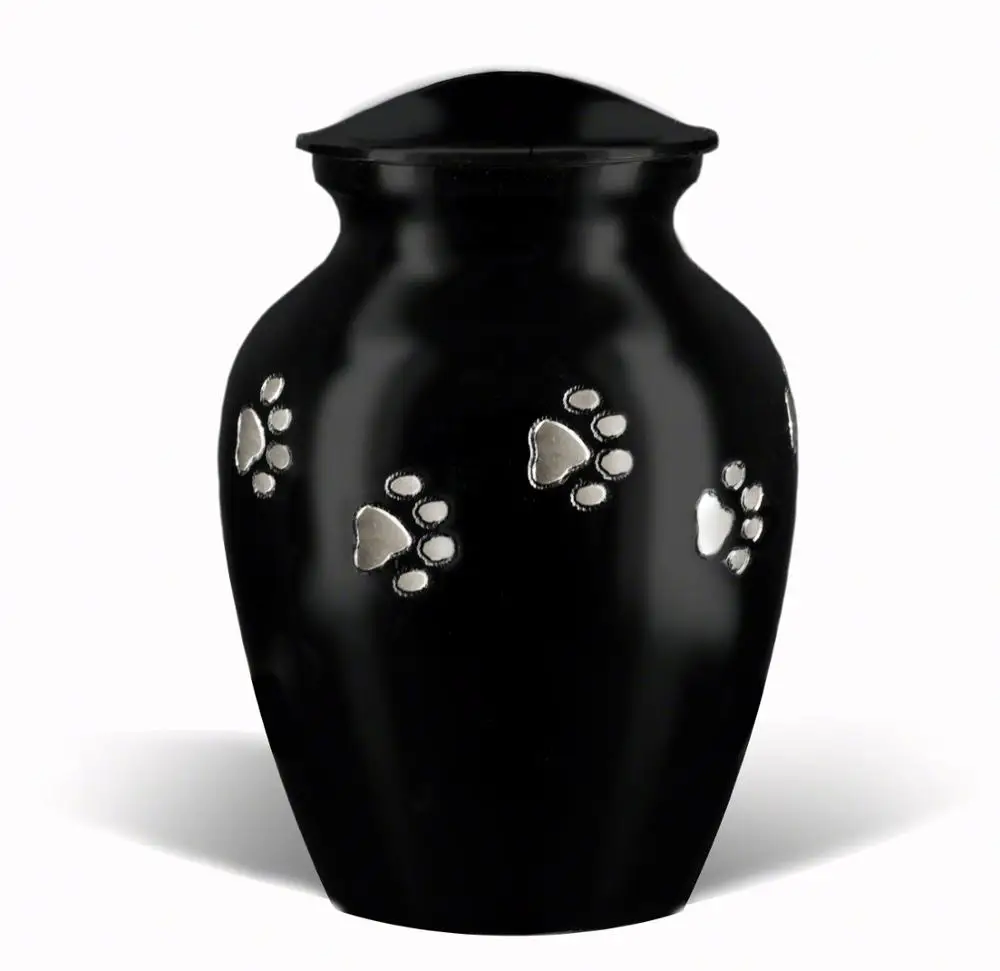 Black with Silver Paw design Pets Metal Brass/Aluminum Cremation urns for Funeral Ashes