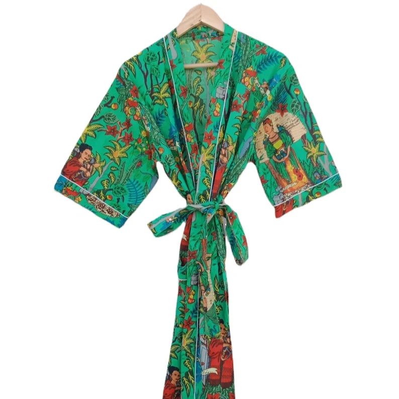 Women Robe Dressing Gown Plus Size Dress Indian Long Kimonos Robes Farida Khalo Nightwear Sexy Dresses For Women + Men