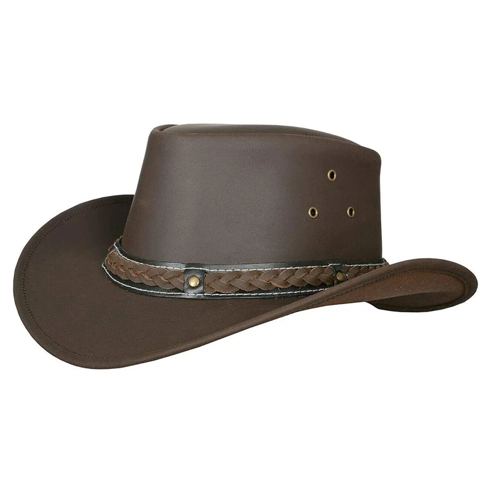 Good Quality Handmade Leather Western Cowboy Hat Western Style Outback Leather Cowboy hat for Men and Women