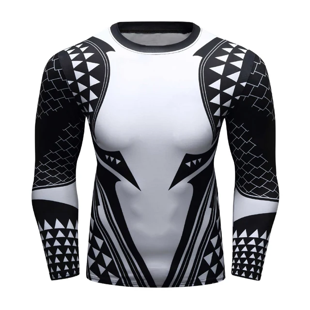 Custom Design compression mma rash guard,mma rash guard,white & black color printed men rash guard