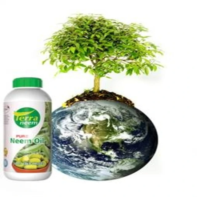 100% Terra Neem Oil extracted from neem kernel by cold pressed method used on plants and farms as insecticide in Retail Bottles