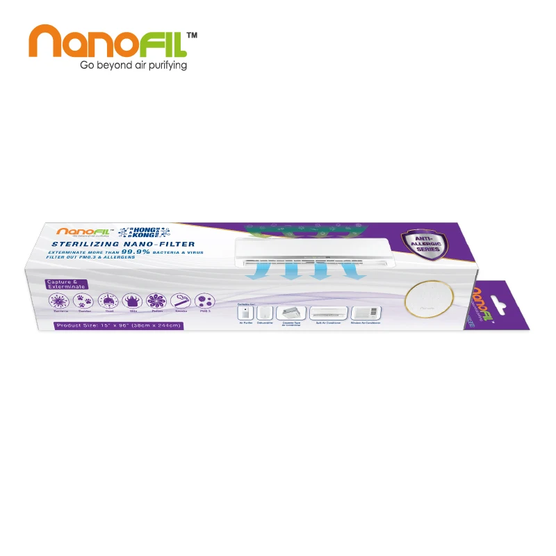 NanoFIL Sterilizing Nano Anti Allergic Roll Pack AC Air Filter Home/Office/Restaurant Use hepa filter roll
