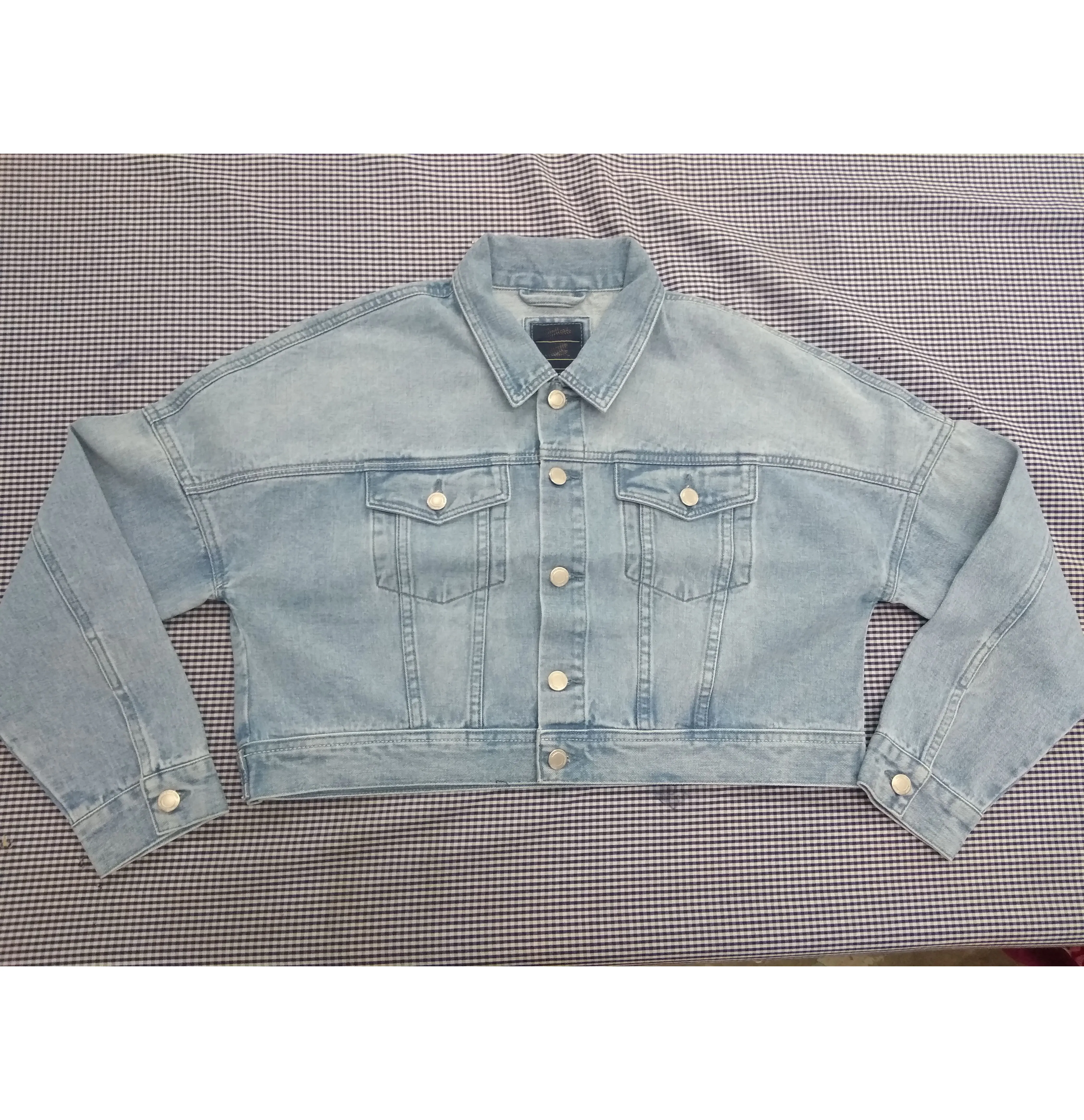 OEM Custom Fashion Short Tops Long Sleeve Denim Coat Vintage Lady Women  Denim Jacket