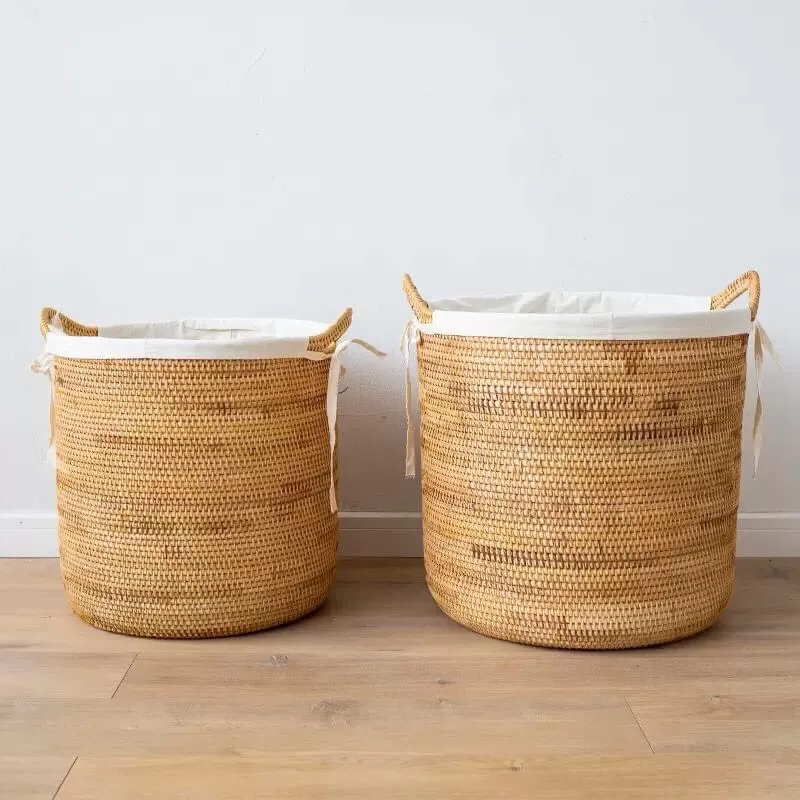 Wholesale custom hand woven wicker willow rattan cane plant storage organizer bathroom baby laundry basket