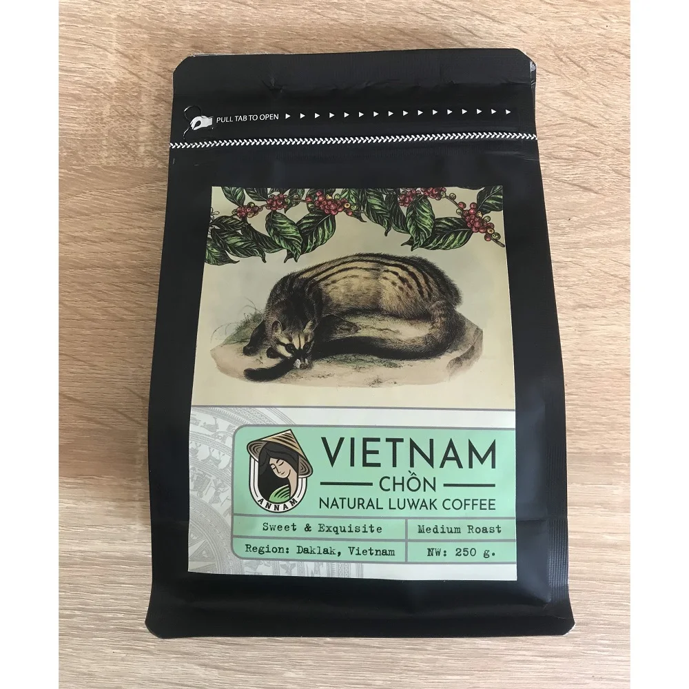 
Premium Quality 250g in Bag Packaging Roasted Robusta Weasel Coffee Beans 