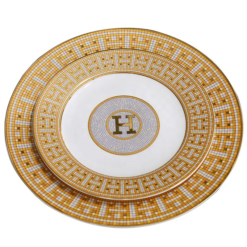 
Wholesale Decoration Plate Exquisite Restaurant Good Quality Gold Plate Flat White Round Dinner Dish Luxury Plate Sets 