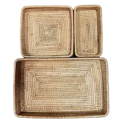 Wholesale Rattan Trays Set Eco-friendly Jewellery Tray Sustainable Rattan Storage Tray Wicker Home Organizer Made in Vietnam