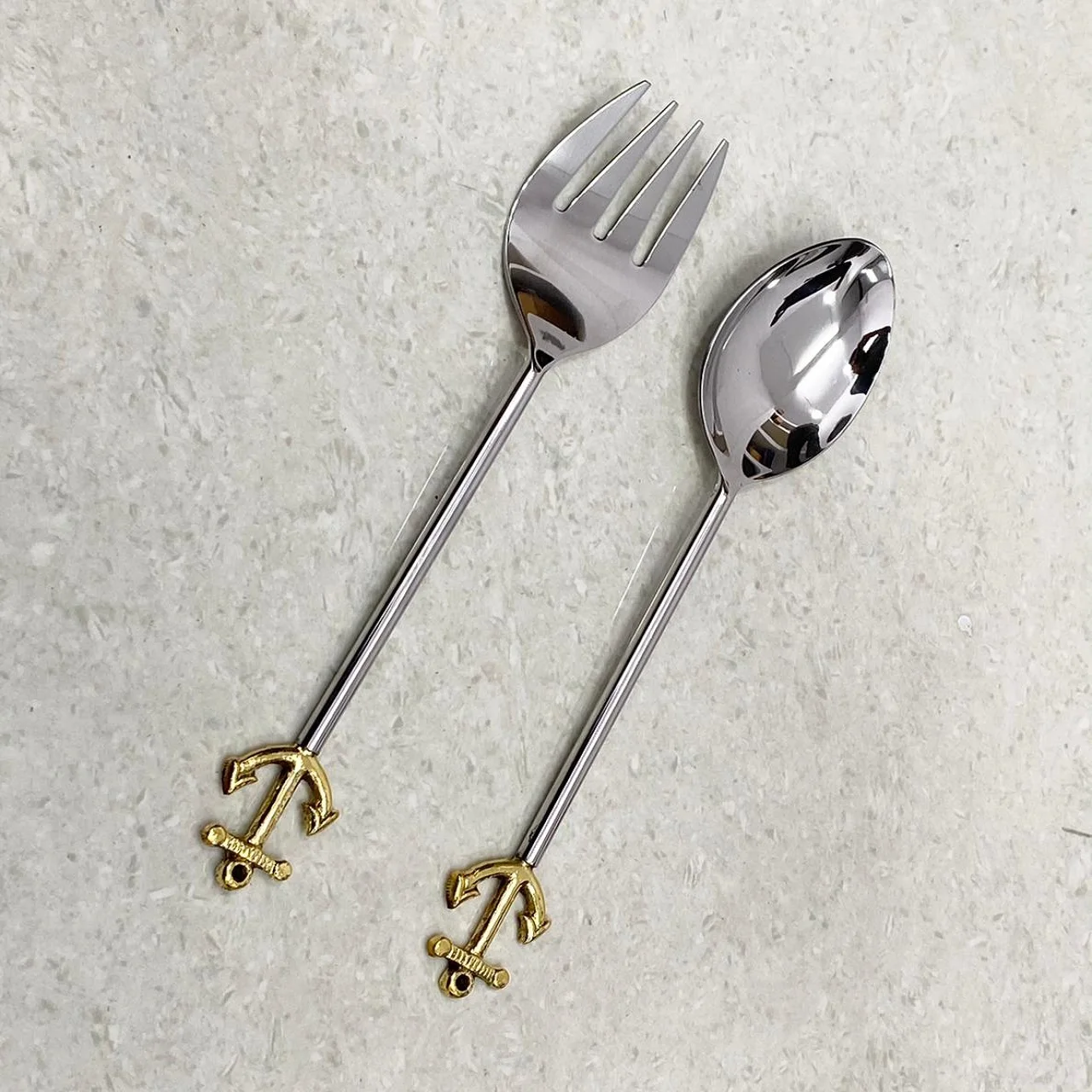 Best Quality Stainless Steel Salad Server With Acrylic Handle Portuguese Cutlery Rainbow Polished Cutlery At Wholesale Price