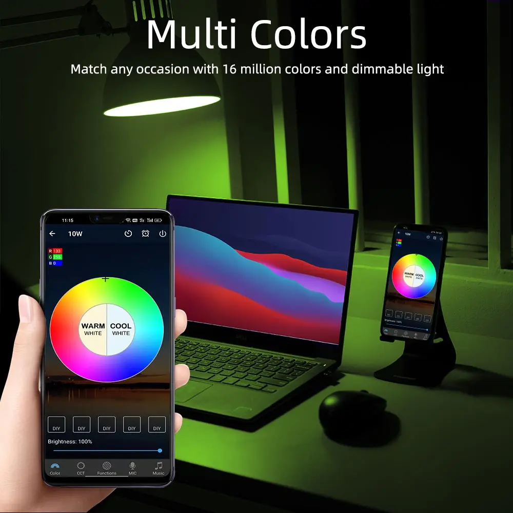 10W Smart Light Bulbs, 190-240V 800 Lumens RGBCW E27 B22 2.4Ghz WiFi Bulbs Compatible with Alexa and Google Home