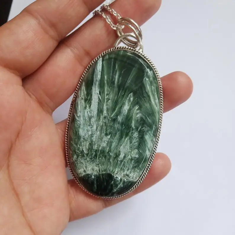 green seraphinite  pendants 925sterling silver handmade rings  silver jewelry wholesale jewelry