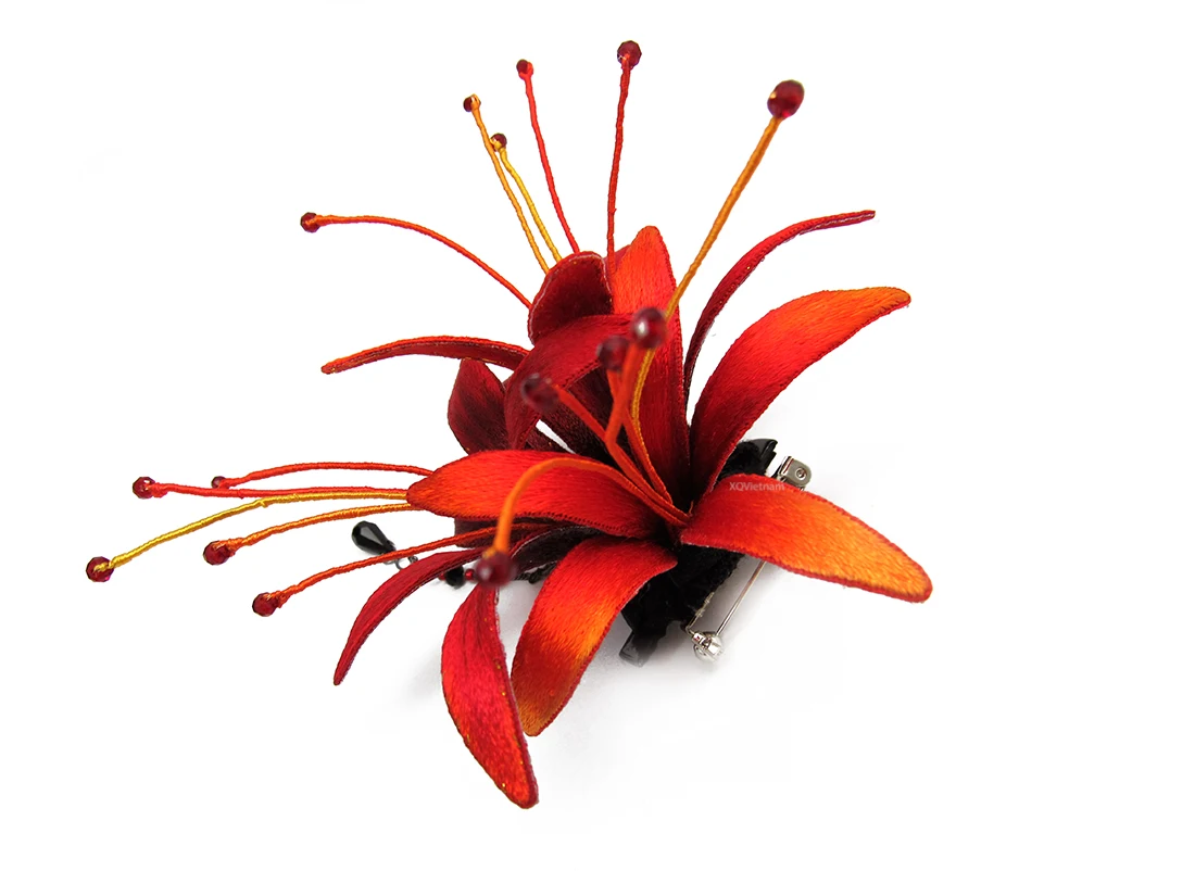 Оптовая продажа специальный дизайн аксессуары для вышивки цветов брошь в виде красного паука лилии заколка волос