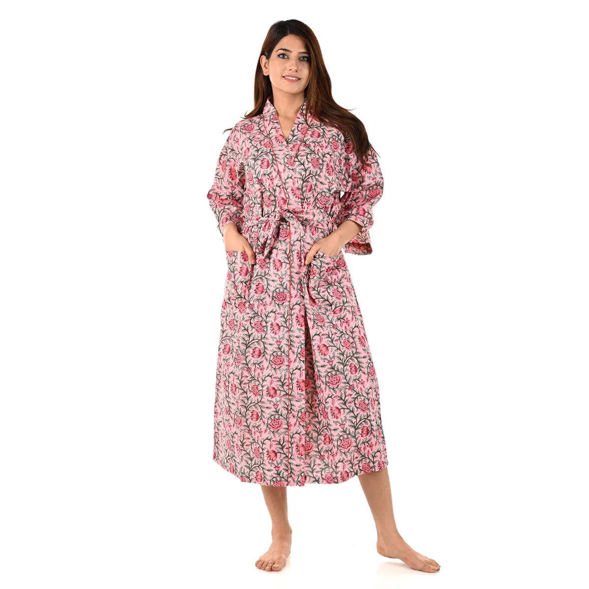 2022 Новое хлопковое длинное кимоно с цветочным принтом Пляжная накидка платье этническое индийское Макси-Платье Халат