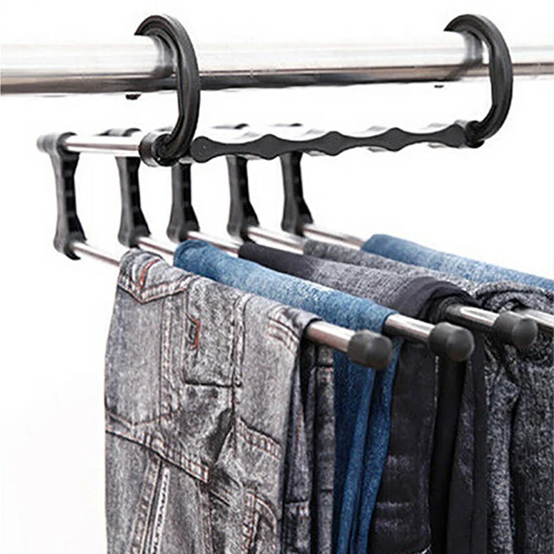 
5 in 1 Pant rack shelves plastic metal magic hangers 