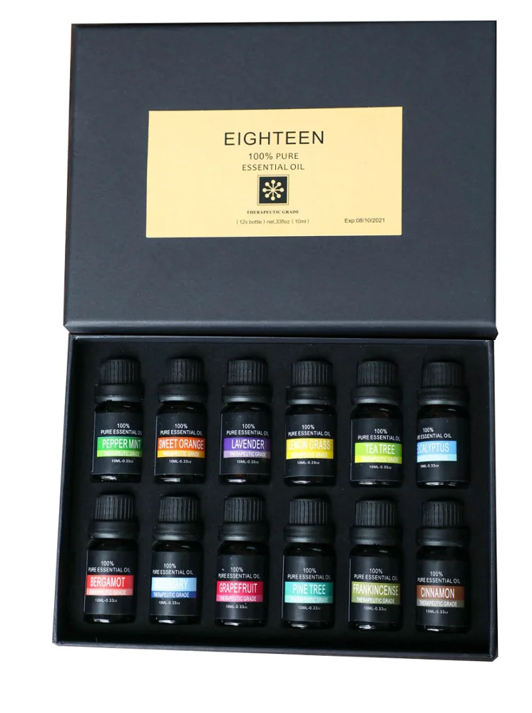 Private Label Essential Oils Set - Top 12 100% Pure Therapeutic Grade Aromatherapy Oil Gift Kit for Diffuser