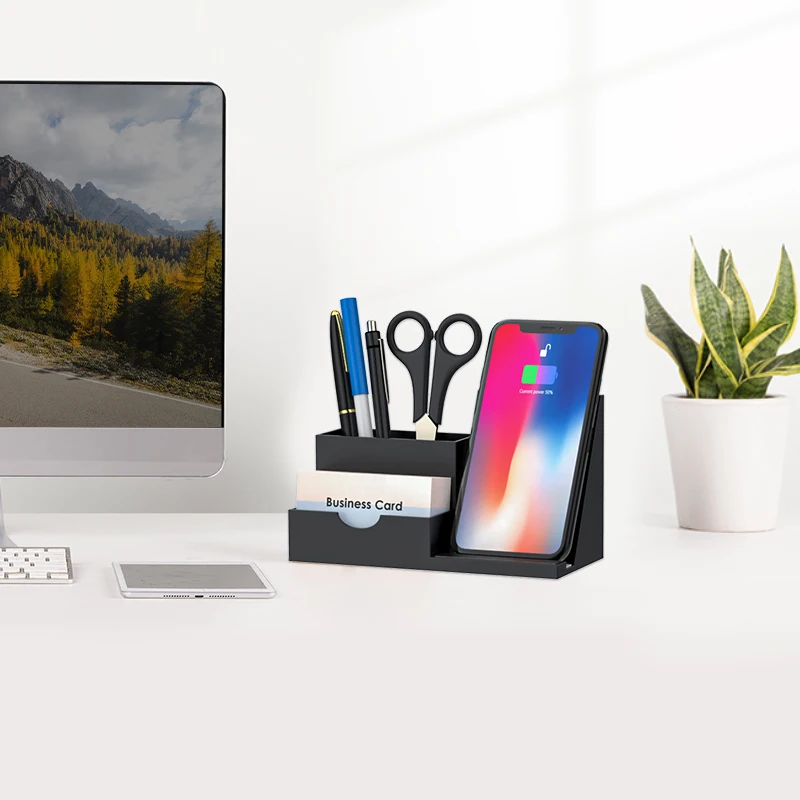 Pen Holder Fast Wireless Charger Desk Stand Organizer, Wireless Charging Station, Qi Certified Charging Dock for Iphone 1 X USB