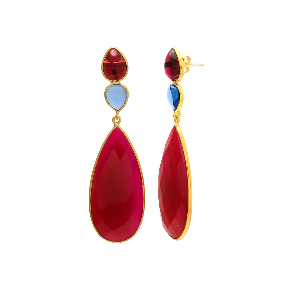 Розовый турмалин гидро и синий фуксия халцедон серьги ручной работы