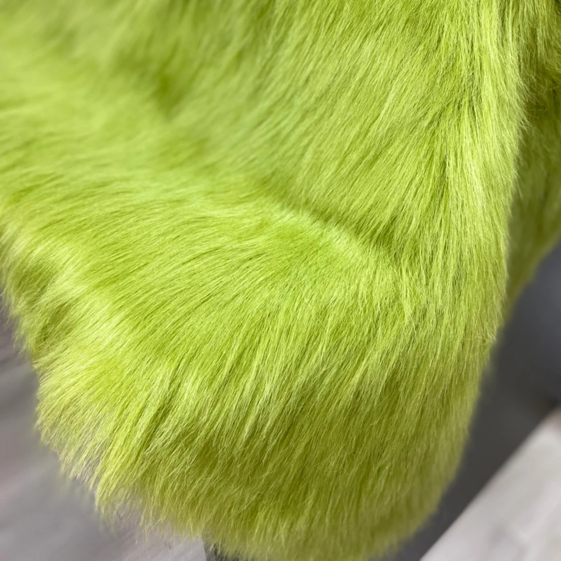 Thailand High Quality Long Pile 100mm Luxury Acrylic/Polyester  Faux Fur Fabric Green Color