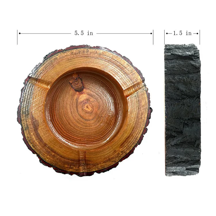 Factory Wholesale Custom Logo Portable Round Pocket Creative Cigarette Wooden Cigar Ash Tray Car Ashtray