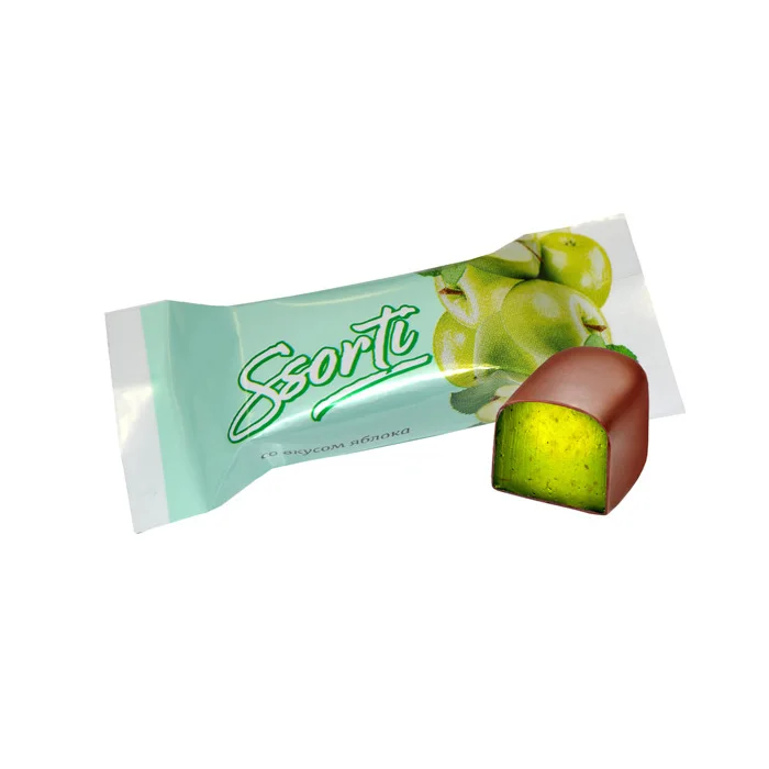 Fruit flavored jelly jam candy with chocolate layer on top