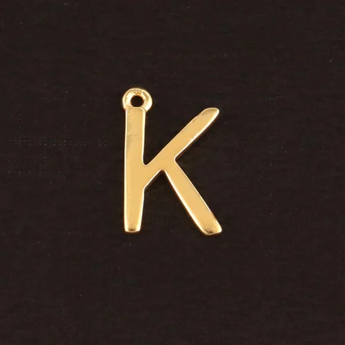 Factory direct sales 24k gold plated initials alphabet K letter single loop connector charms making diy pendant chain necklace