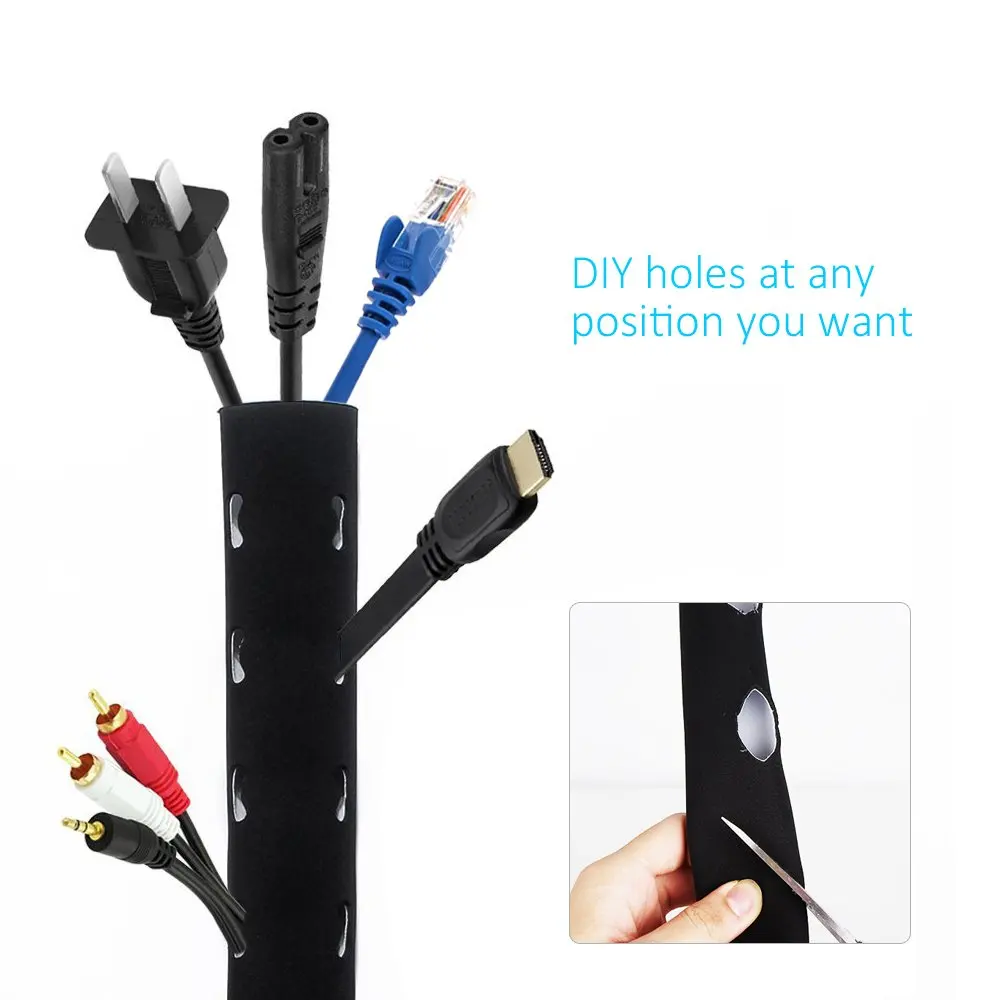 
Custom Neoprene Cable Management Wire Sleeves Cable Organizer Wrap Flexible Cord Cover Wire Hider Reversible 
