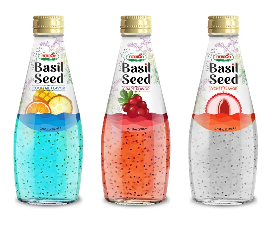 Поставщик напитков из семян базилика коктейлей 290 мл сок Soursop бесплатный образец оптовая цена OEM USDA Organic