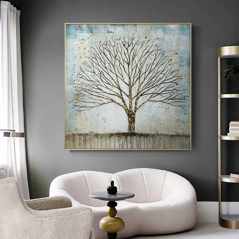 Пользовательский дизайн картина с золотыми листьями настенное стекло европейская Абстрактная живопись для гостиной 20*20 дюймов