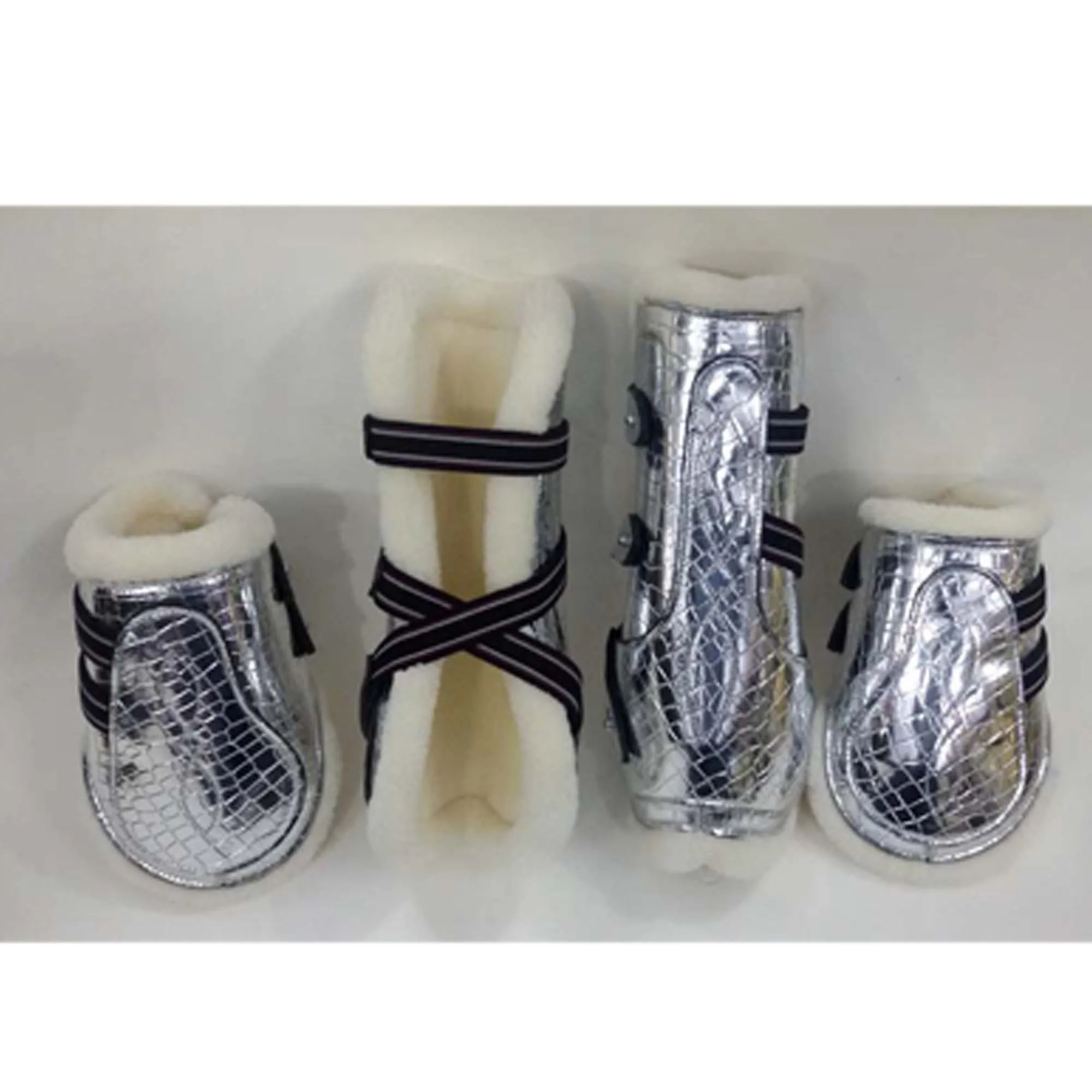 WHOLESALE MANUFACTURER HORSE SILVER TENDON BOOTS WITH MATCHING BELL BOOTS GLITER BOOT
