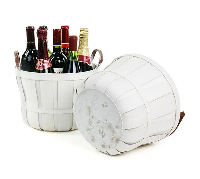 Woodchip Bushel Basket with Faux Leather