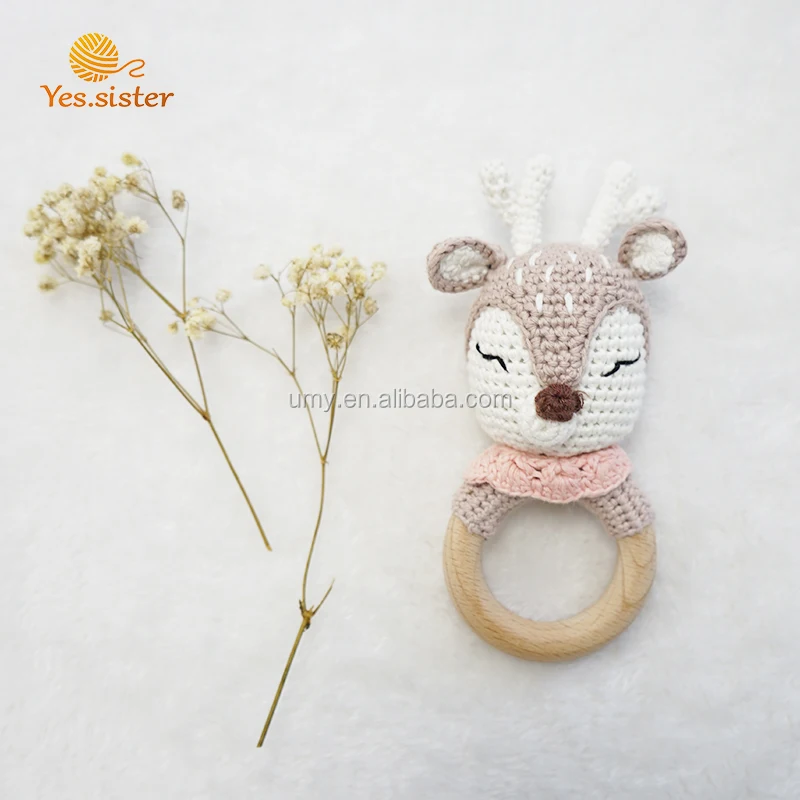 Кукла из натурального плетеного крючком лиса амигуруми, детская игрушка-кольцо для прорезывания зубов