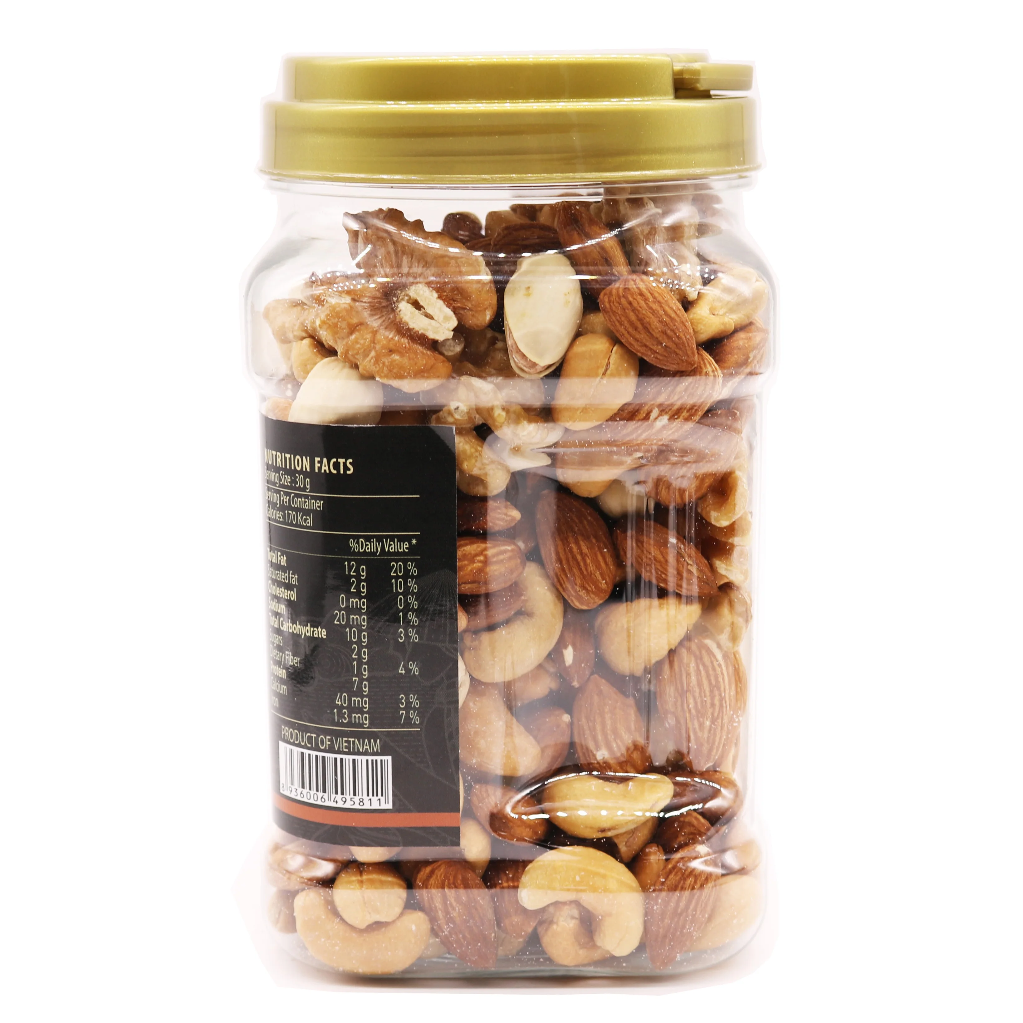 Nut Mix Salted Flavor Vietnam Cashew American Walnut Almond Pistachio Retail Packing Plastic Jar 450g Healthy Nuts