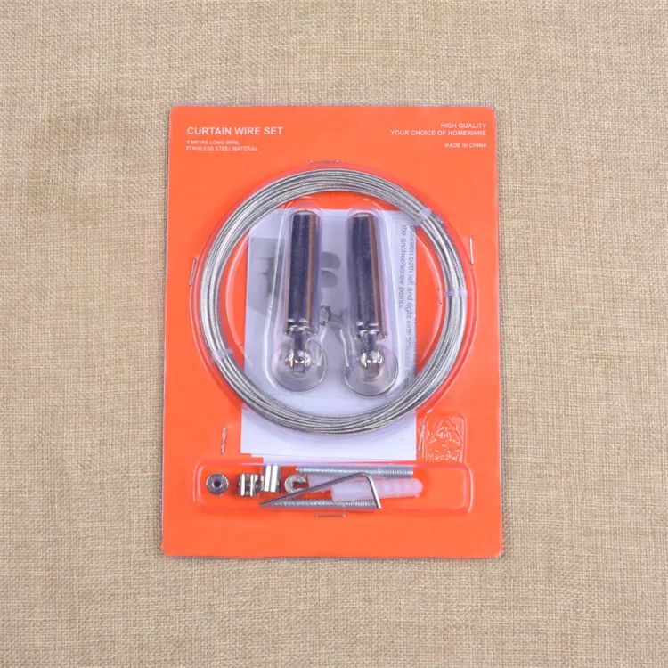 Wall Mount Curtain Wire Rod Set, Stainless Steel Hanging Wire Clothesline Wire Window Curtain