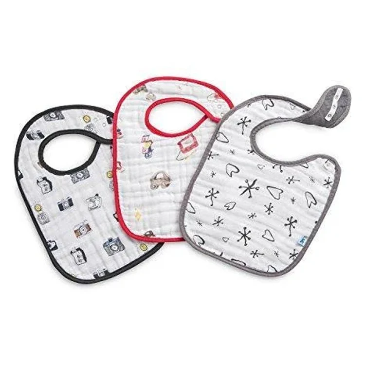 
2020 Wholesales Customized 100% Organic Cotton Interlock Snap Button Baby Bibs 