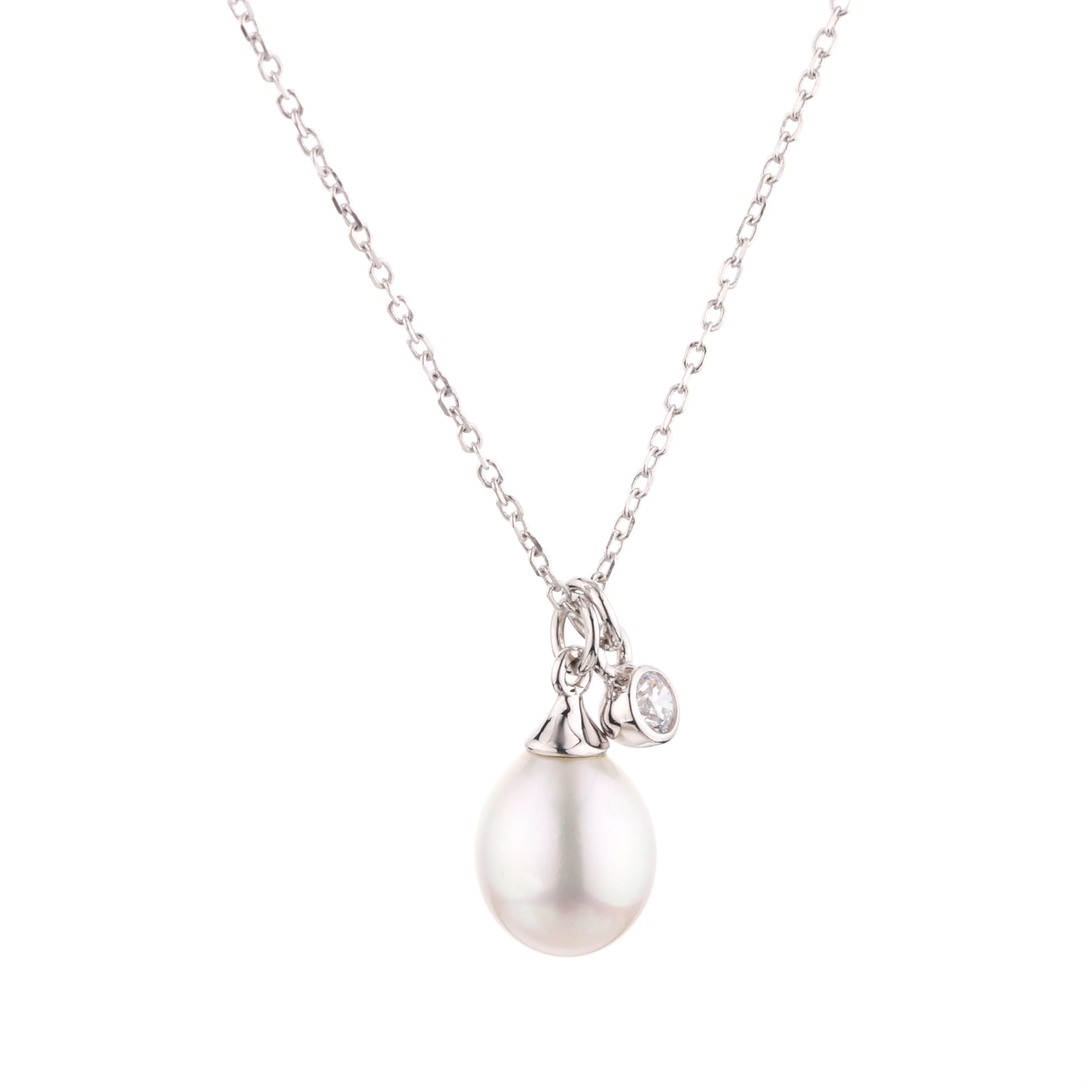 925 Sterling silver jewelry silver necklace white natural pearl cubic zirconia pendant necklace women jewelry sets