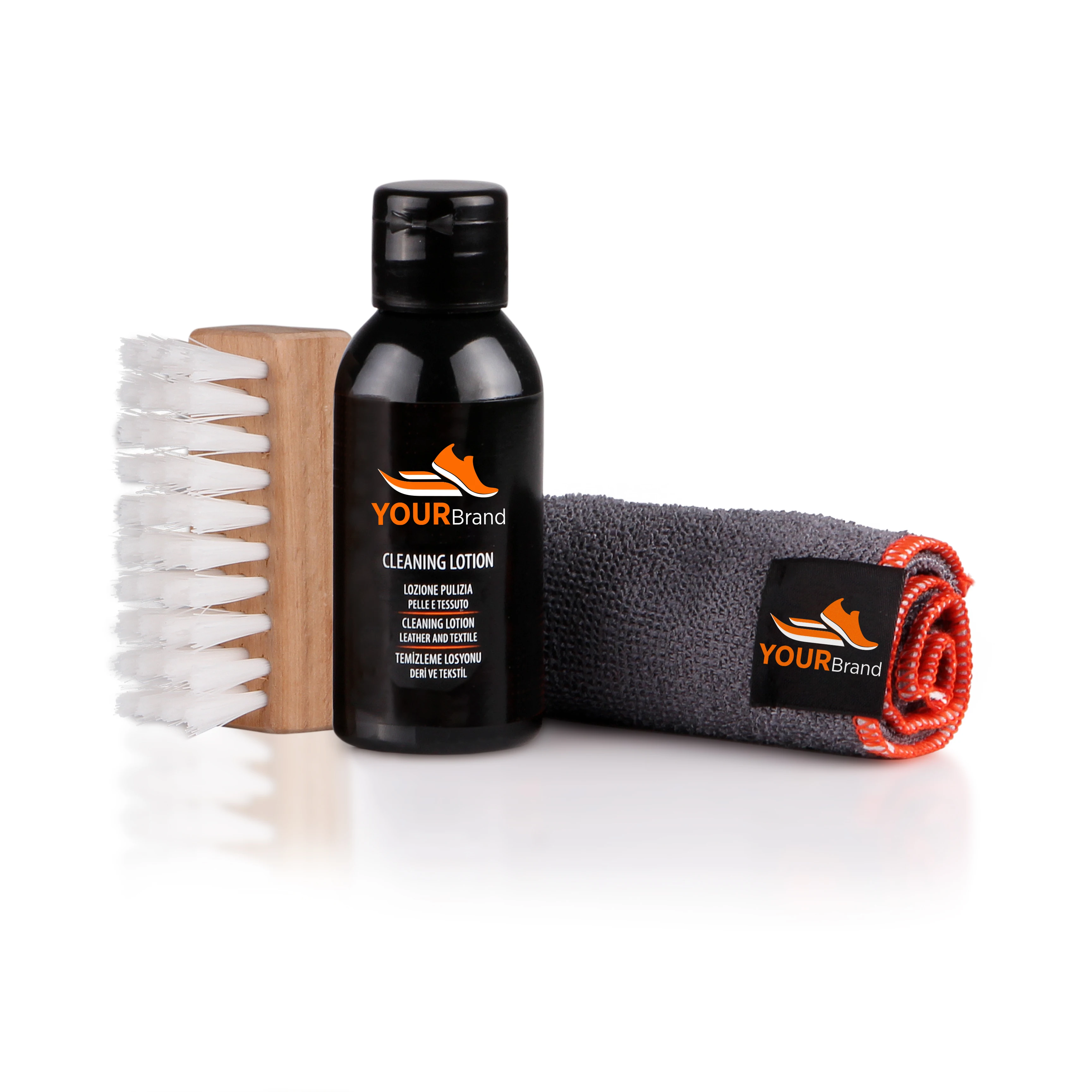 Высококачественный набор для чистки обуви 100 мл лосьон + деревянная щетка + ткань из микрофибры