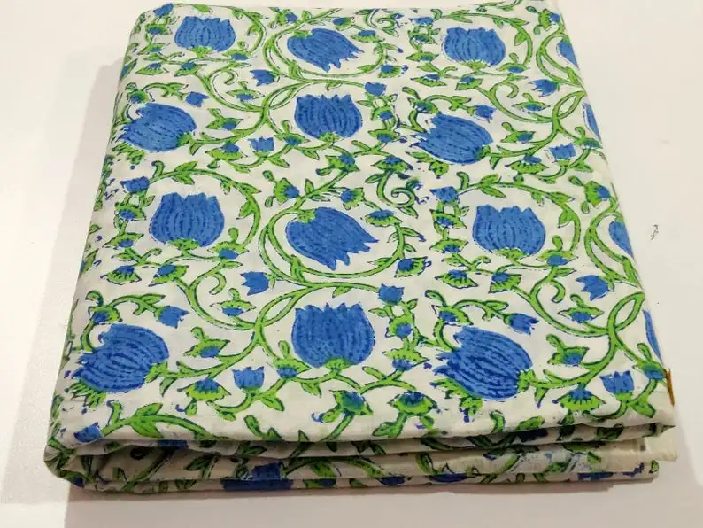 Indian Floral Hand Block Print Cotton Fabric Beautiful Handmade Cotton Decorative Running Fabric Hand Made Fabric Soft Cotton