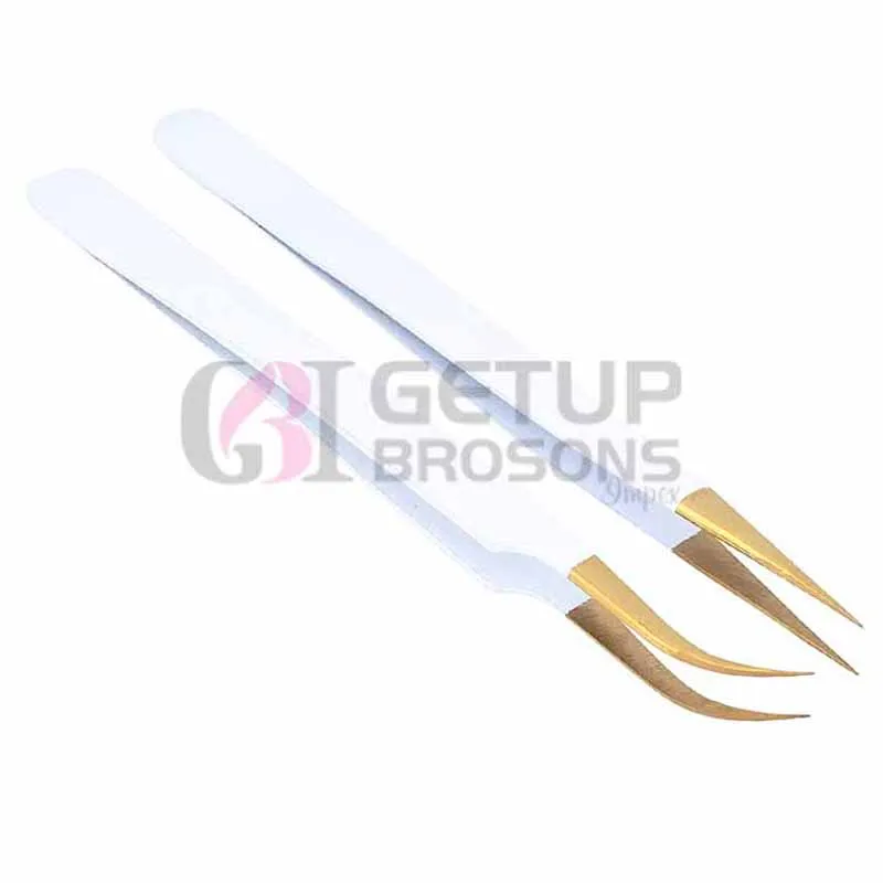 Wholesale Beauty  Private Label Volume Extension Pointed Powder Coating Gold Plasma Tip Lashes Eyelash Tweezers