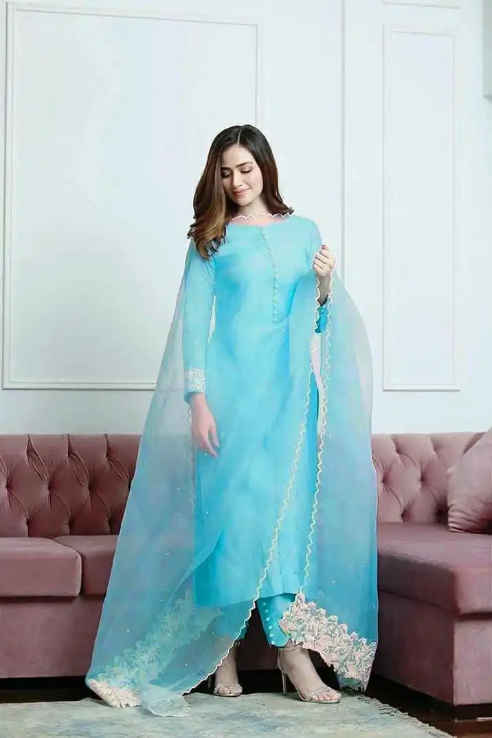 beautiful pastel colors full stitch suit with dupatta for evening and party wear for ladies