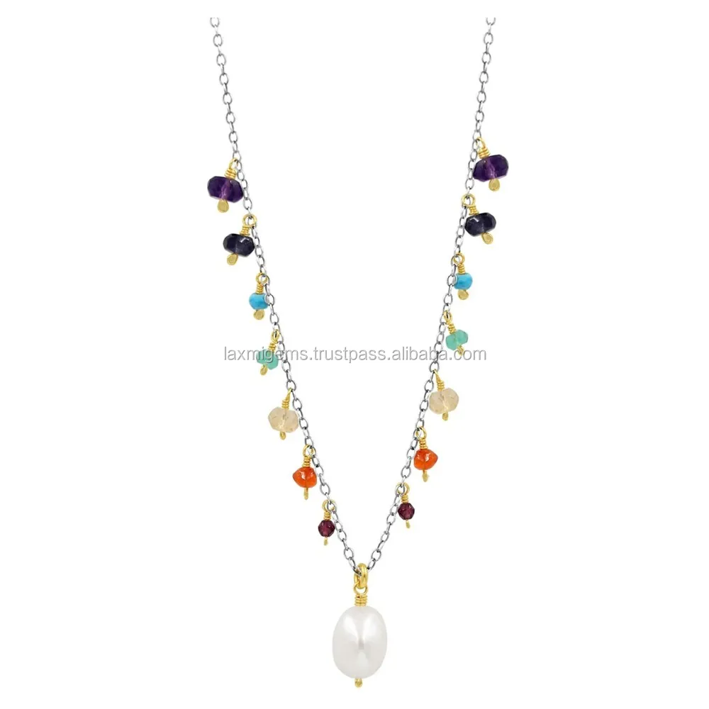 Colorful Genuine Precious Sapphire Ruby & Emerald Beads Delicate Gold Clasp Multi Gemstone Necklace