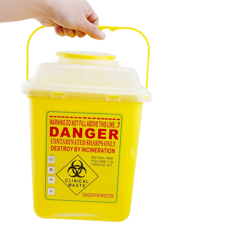 Hospital Portable Safety Yellow Medical Waste 7L Sharps Biohazard Container For Syringes
