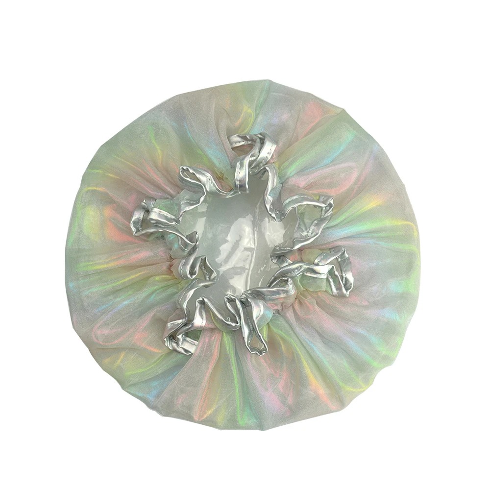 Блестящий материал и водонепроницаемая двухслойная прочная Женская шапочка для душа