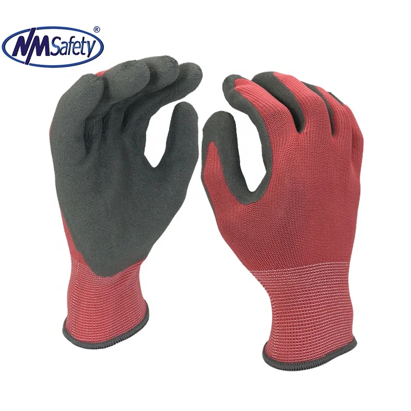 NMSAFETY OEM ODM Colored Polyester Coated Latex on Palm Hand Job Gloves Garden Work