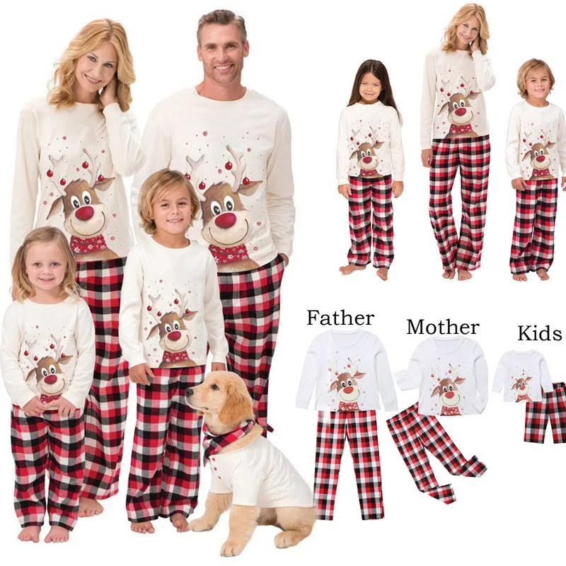 Family Matching Clothes Sets Custom Little elk printing Christmas Pajamas Home Suits
