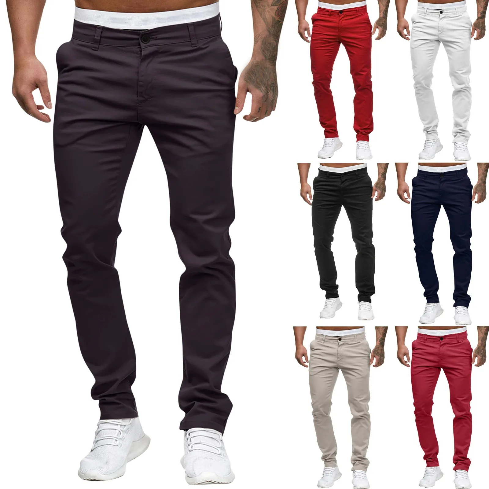 Fashion Men's Jeans Black Blue Pants Casual Mid Waist Slim Pant Solid Pocket Full Length Trousers Men winter Trouser