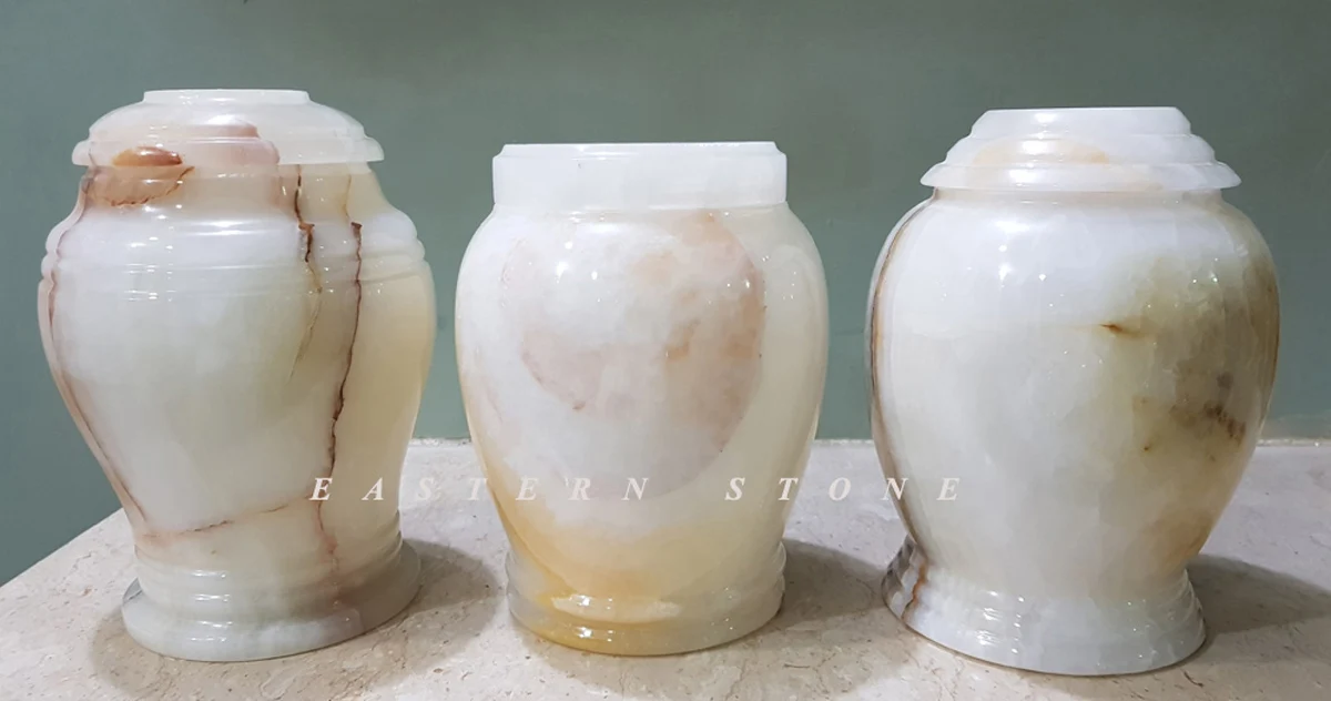 EUROPEAN DESIGN ONYX STONE ASH URNS, WOODEN CREMATION URNS