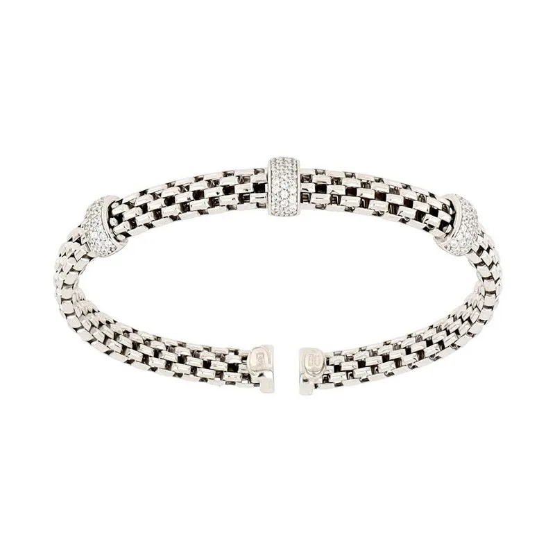 PREMIUM QUALITY MADE IN ITALY WHITE RHODIUM SILVER BANGLE CZ ACCENT BEST PRICE FOR EXPORT